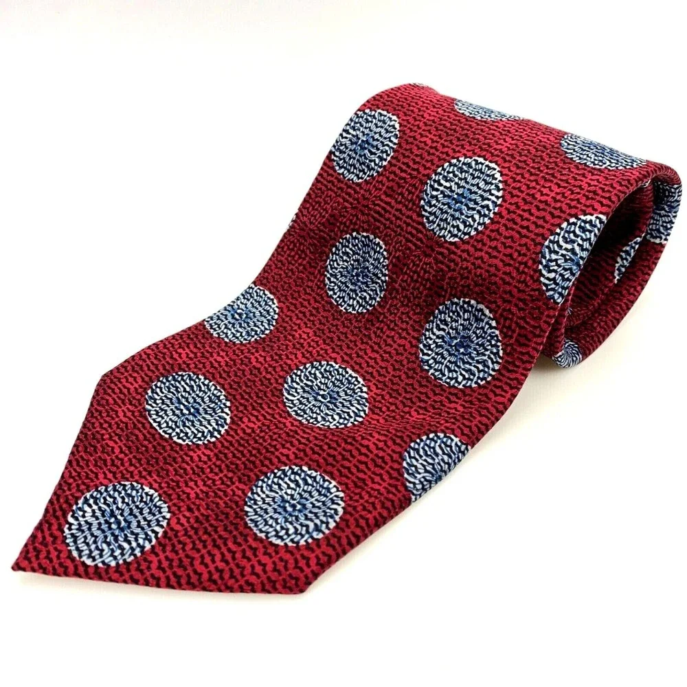 Bruno Piattelli Tie Purse Silk Burgundy Red Blue Circles Map Pin up Necktie